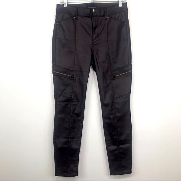 White House Black Market Cabernet Faux Leather Coated High Rise Skinny Pants - Picture 4 of 16